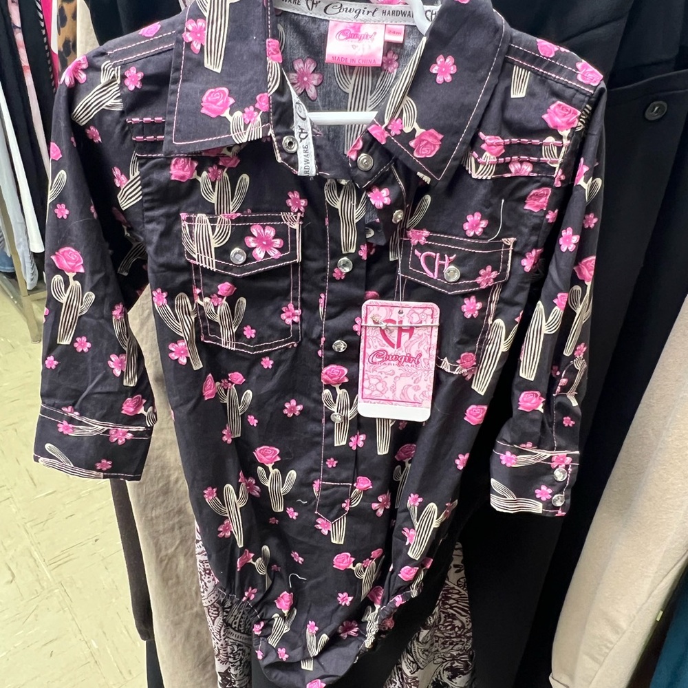 Cowgirl Tuff Kids Bodysuit - Black and Pink Floral